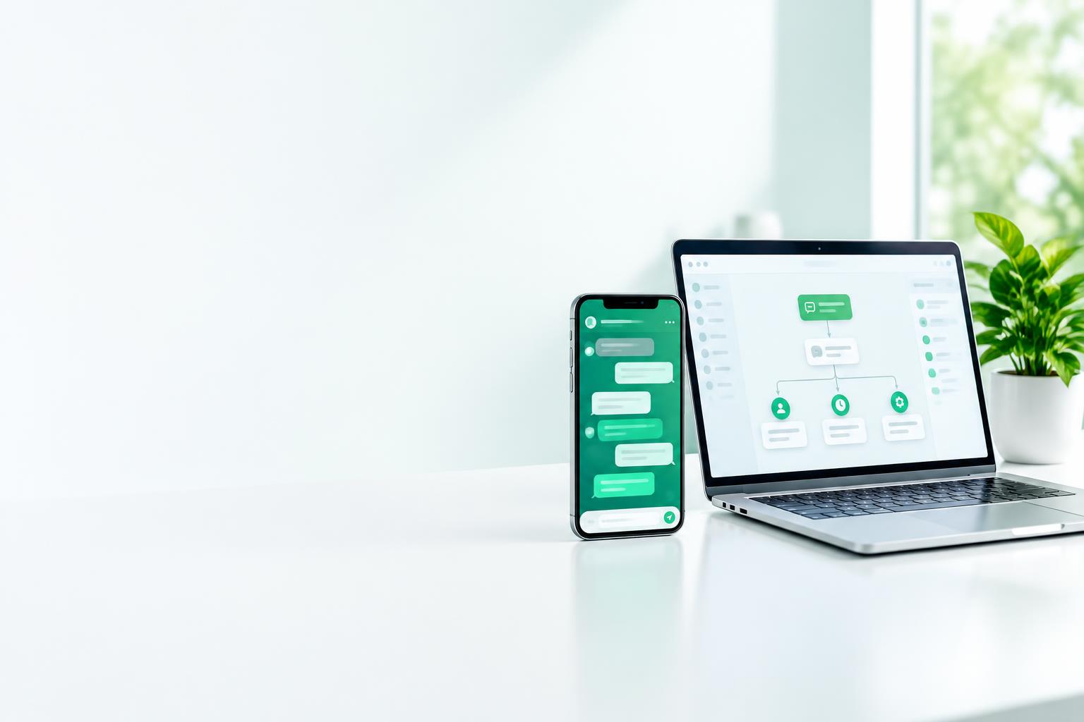 Messaging and connected workflow interfaces on a phone and laptop